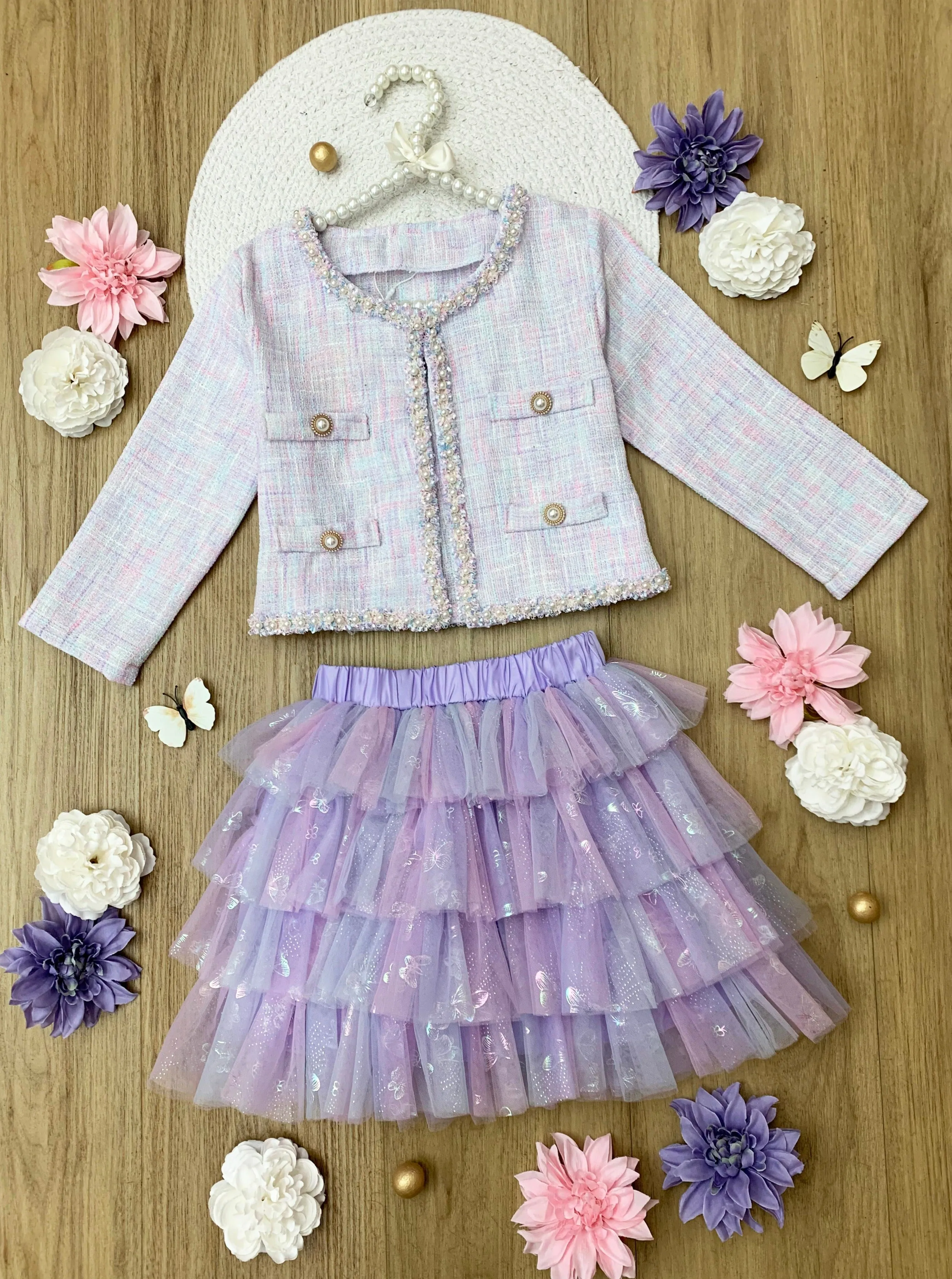 Twirl In Lilacs Tweed Blazer and Tutu Skirt Set