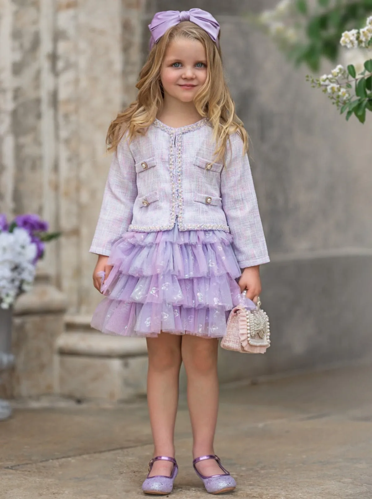 Twirl In Lilacs Tweed Blazer and Tutu Skirt Set