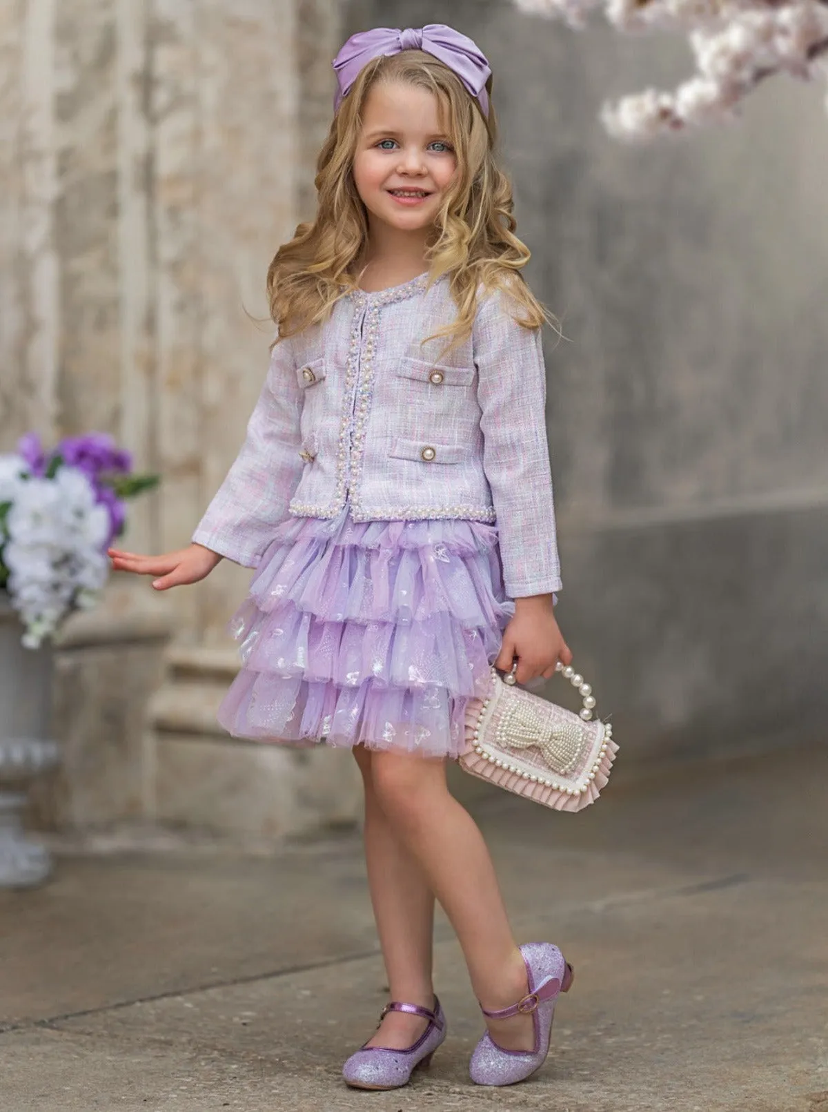 Twirl In Lilacs Tweed Blazer and Tutu Skirt Set