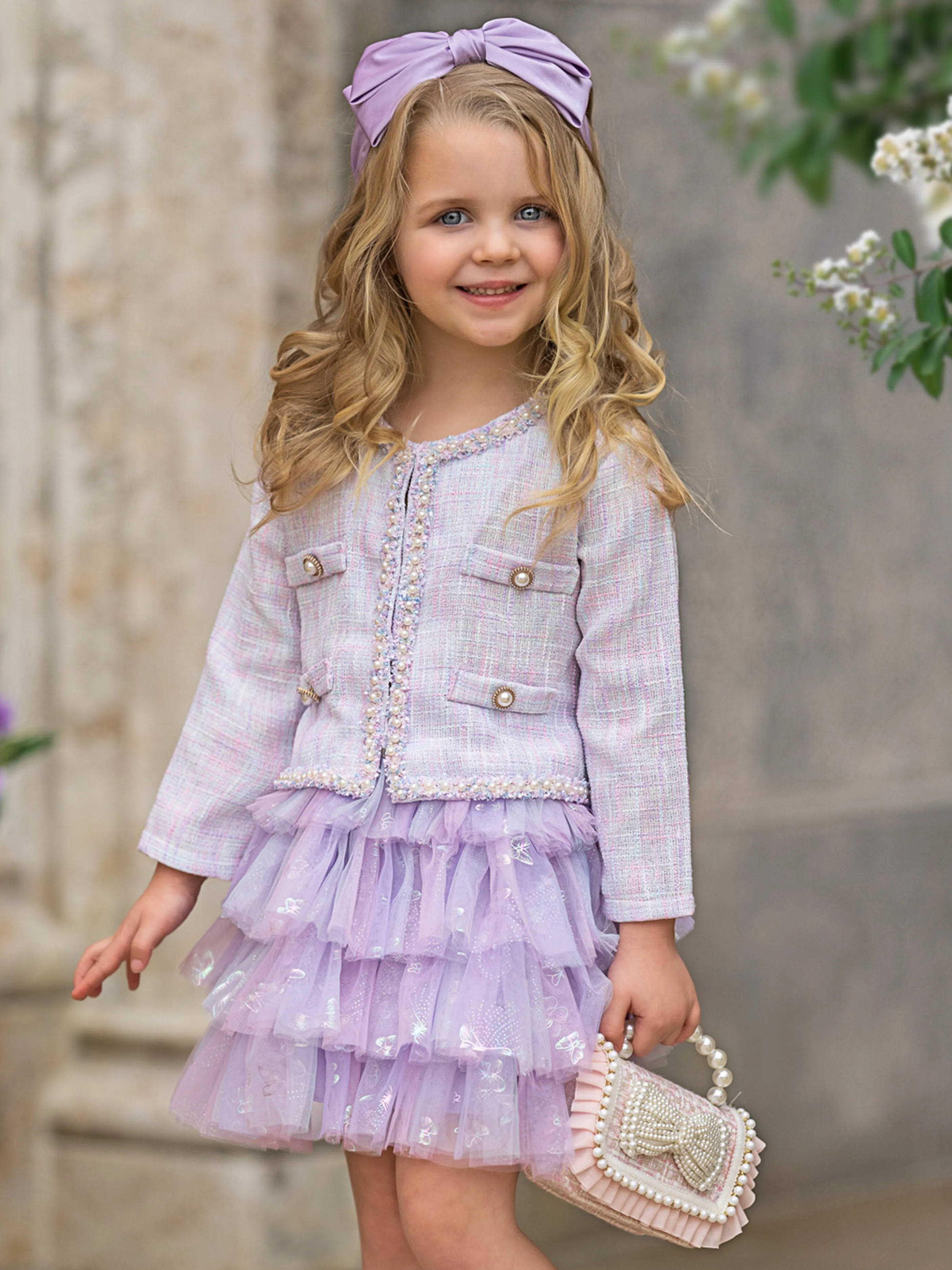 Twirl In Lilacs Tweed Blazer and Tutu Skirt Set