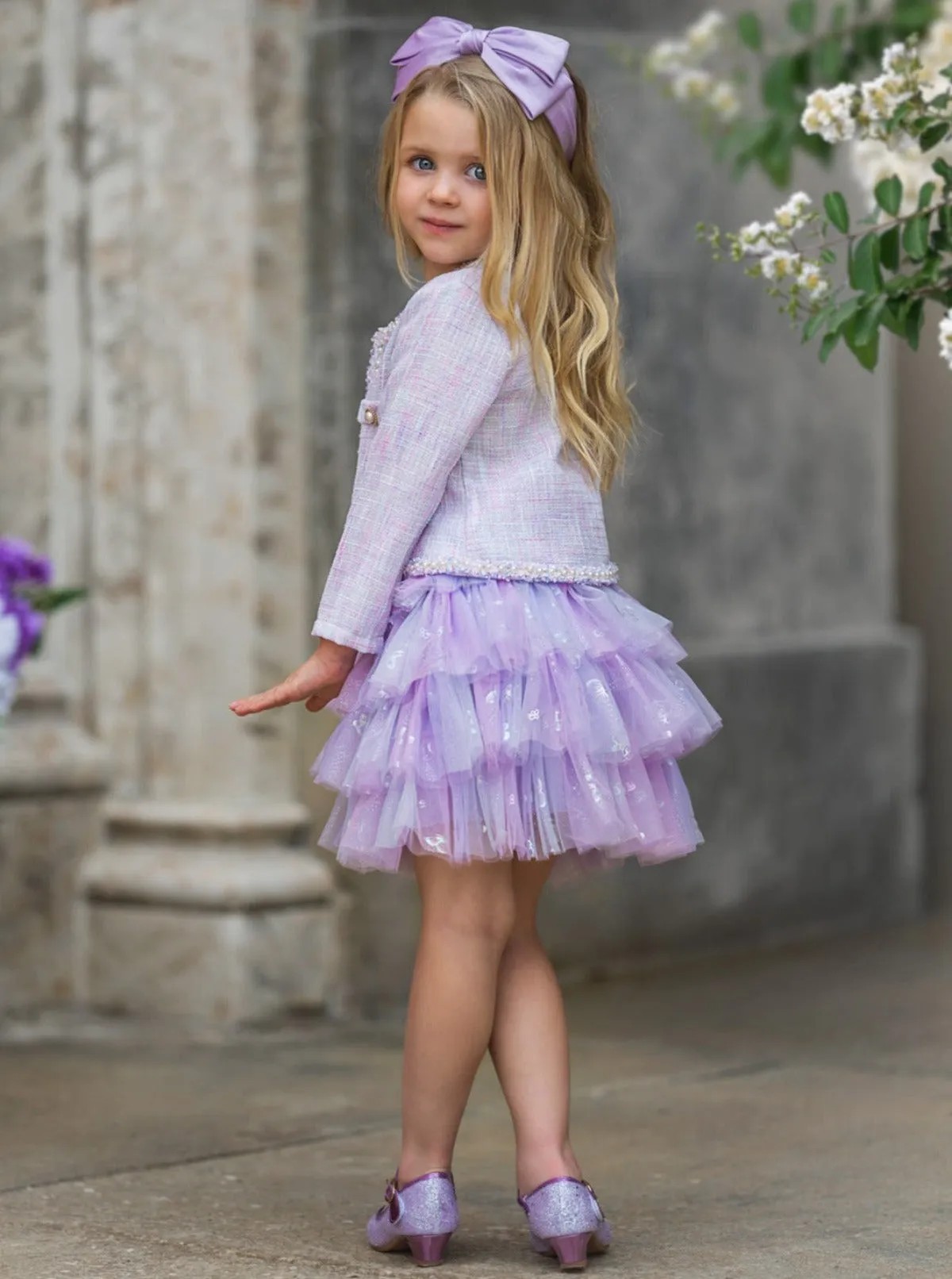Twirl In Lilacs Tweed Blazer and Tutu Skirt Set