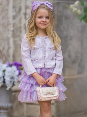 Twirl In Lilacs Tweed Blazer and Tutu Skirt Set