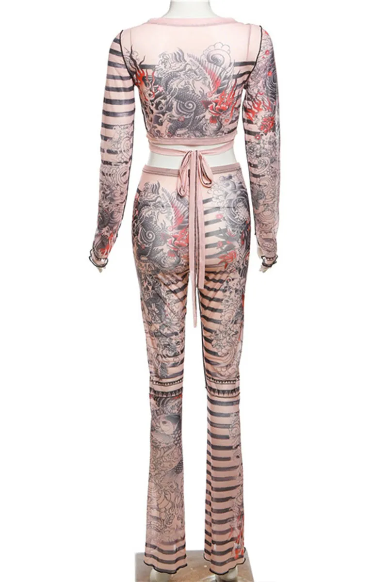 UI0591 Graphic Mesh Shirt and Leggings Set