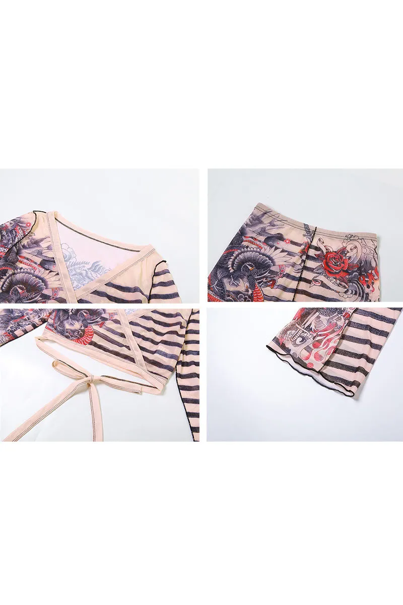 UI0591 Graphic Mesh Shirt and Leggings Set