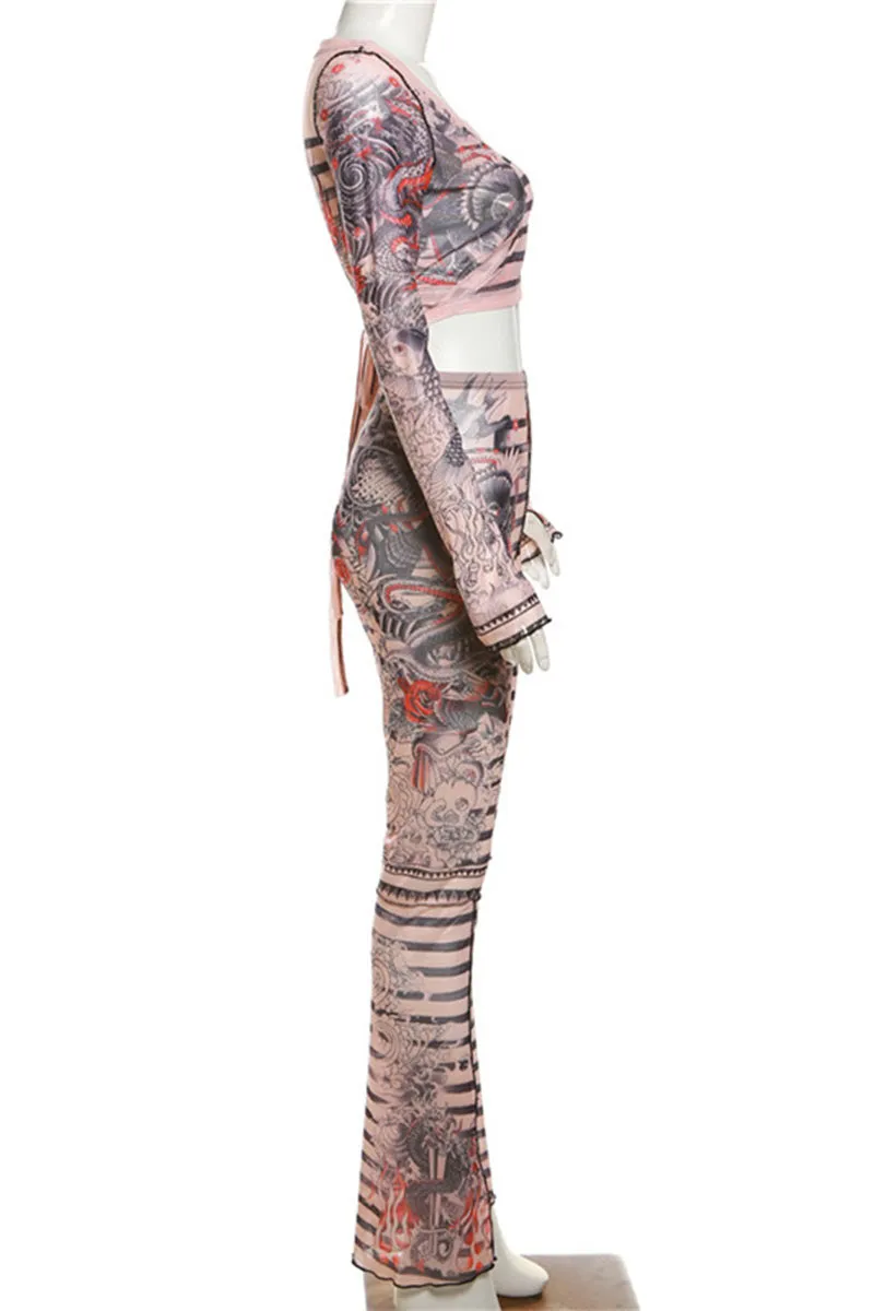 UI0591 Graphic Mesh Shirt and Leggings Set