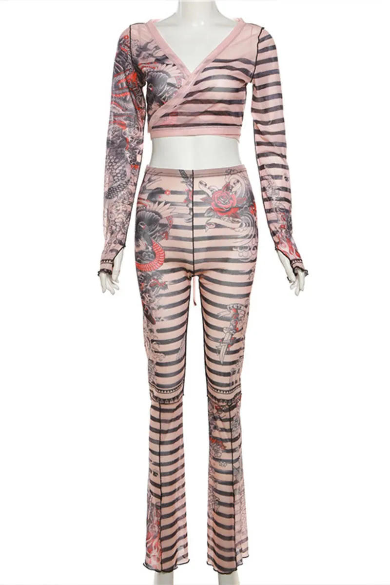 UI0591 Graphic Mesh Shirt and Leggings Set