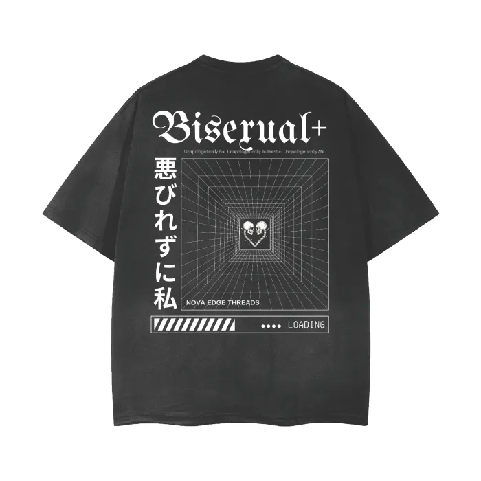 Unapologetically Bisexual, Bi  Bi-Pride Graphic Tee on Soft Black Vintage Wash Frayed T-Shirt - 260 GSM
