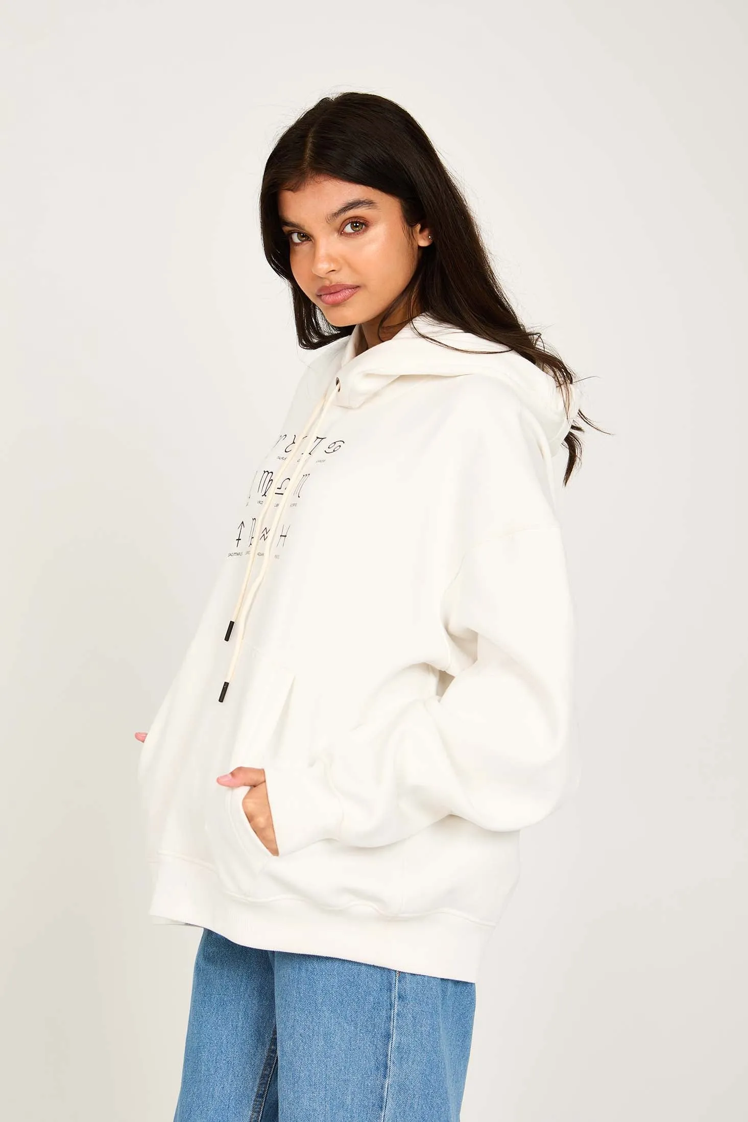 Unisex Sweat Shirt  Loose Fit Printed Hoodie off white