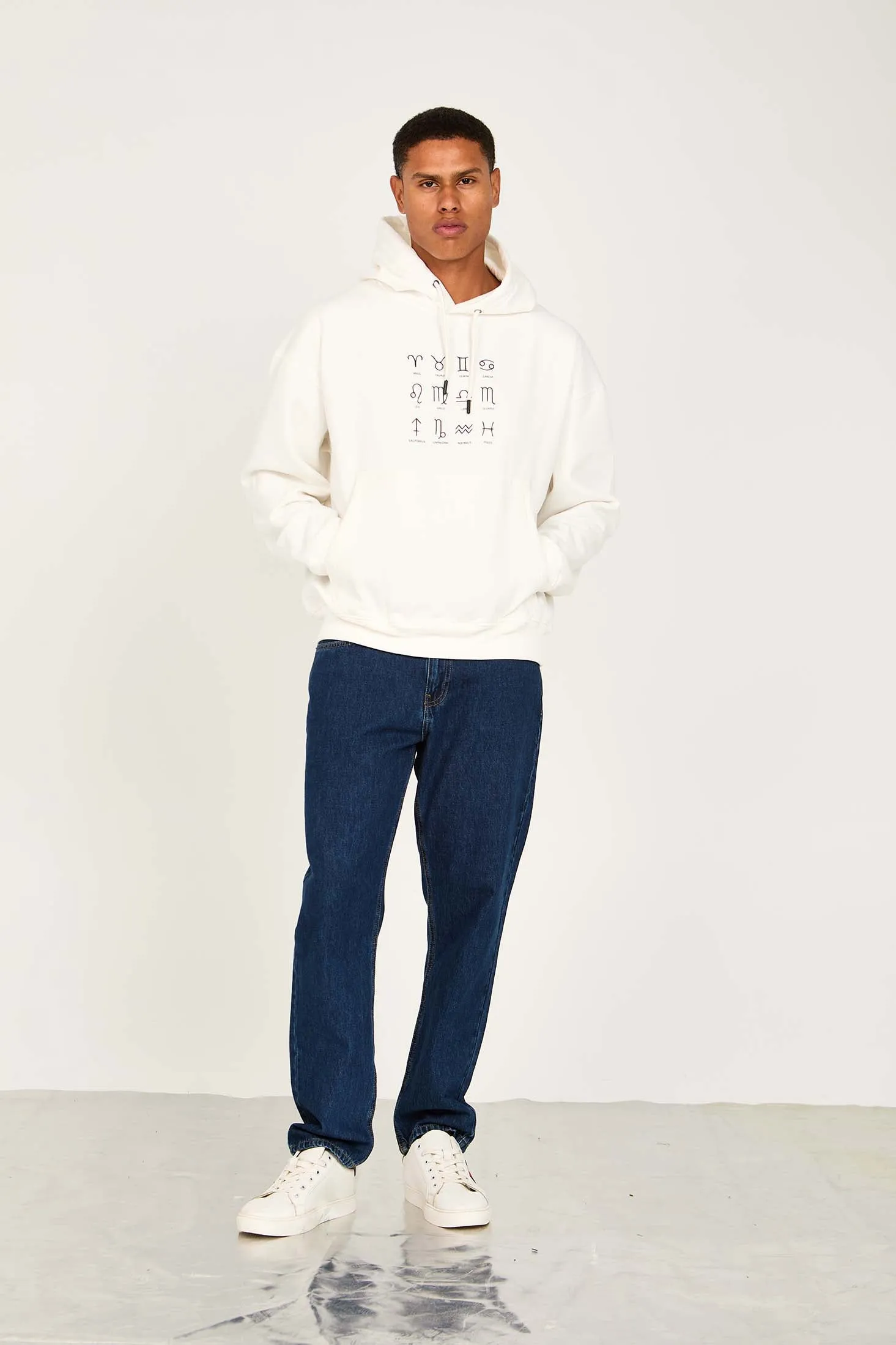 Unisex Sweat Shirt  Loose Fit Printed Hoodie off white