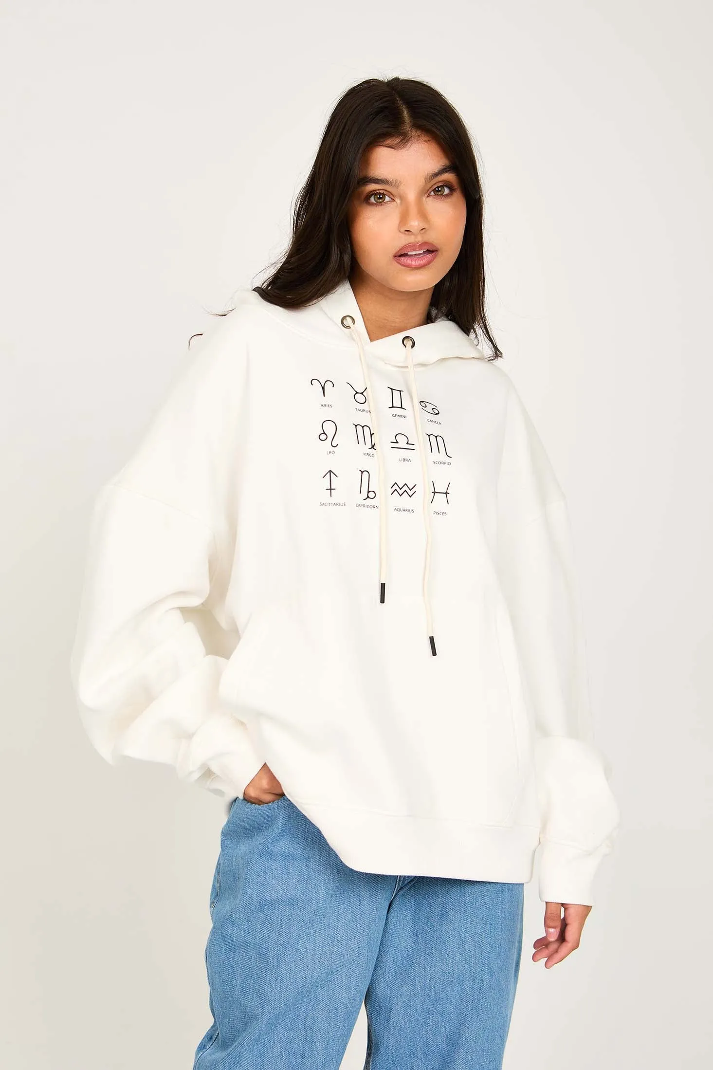 Unisex Sweat Shirt  Loose Fit Printed Hoodie off white
