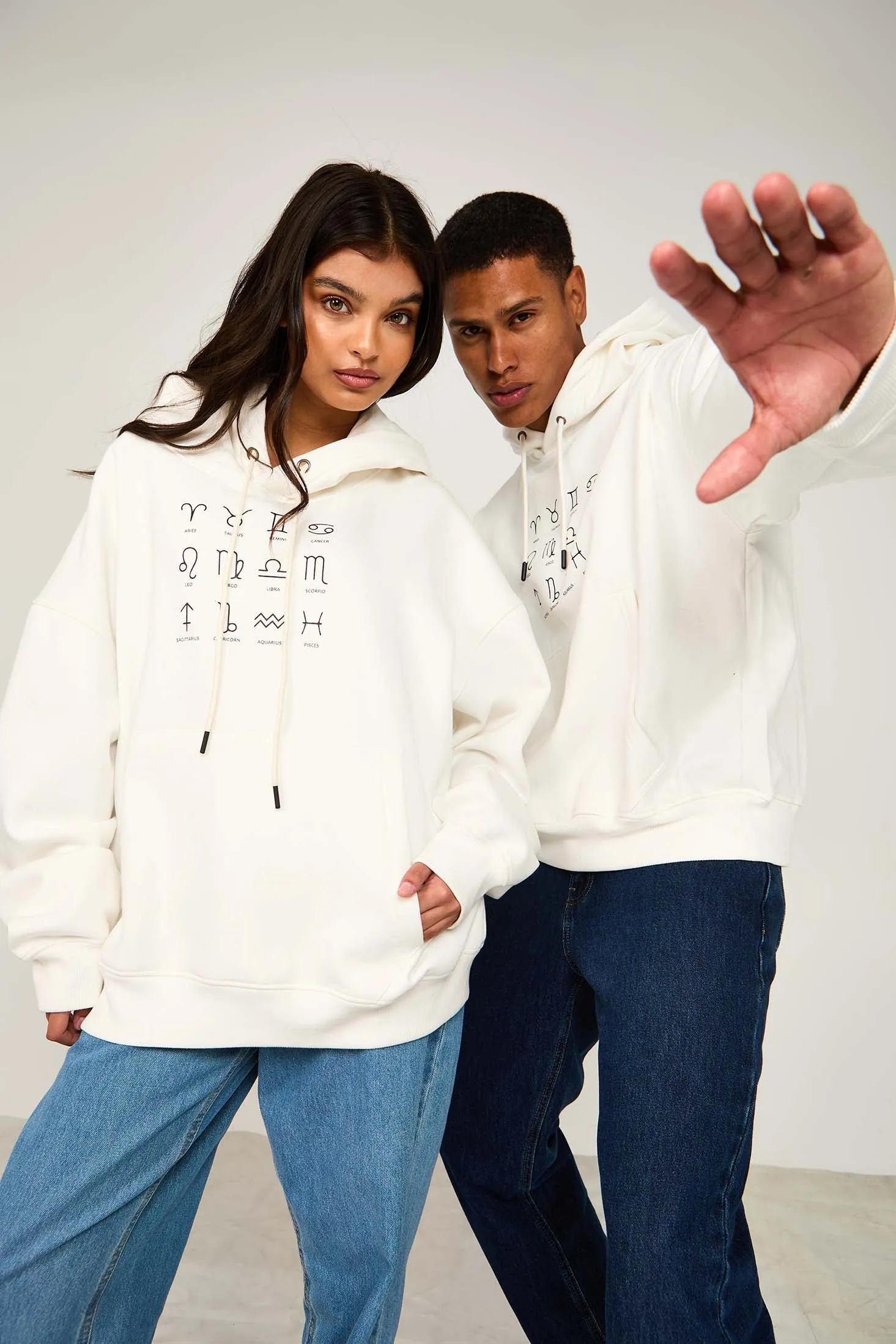 Unisex Sweat Shirt  Loose Fit Printed Hoodie off white