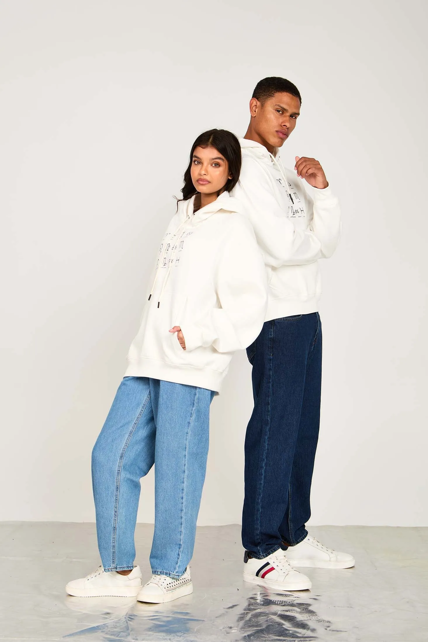 Unisex Sweat Shirt  Loose Fit Printed Hoodie off white