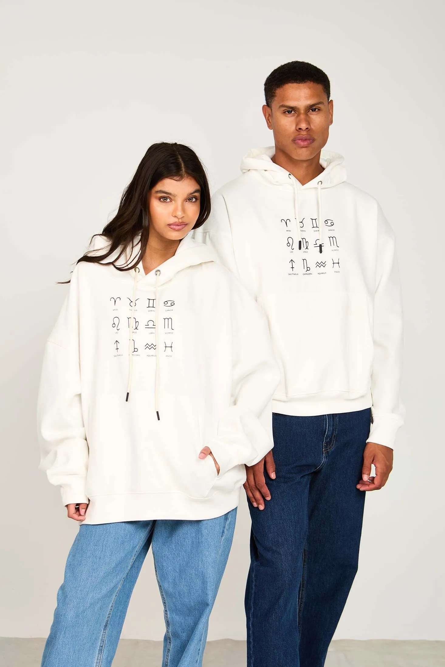 Unisex Sweat Shirt  Loose Fit Printed Hoodie off white