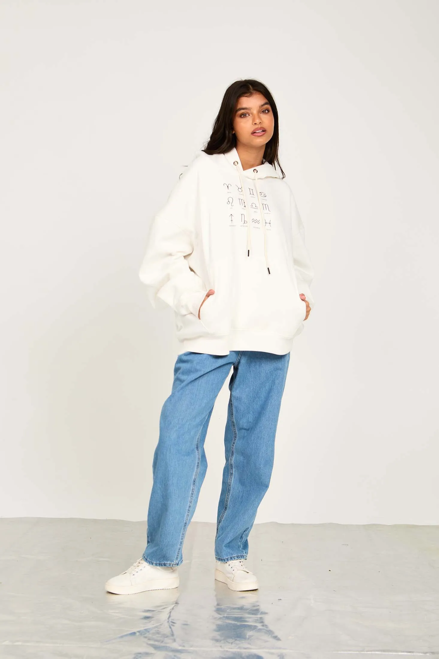 Unisex Sweat Shirt  Loose Fit Printed Hoodie off white