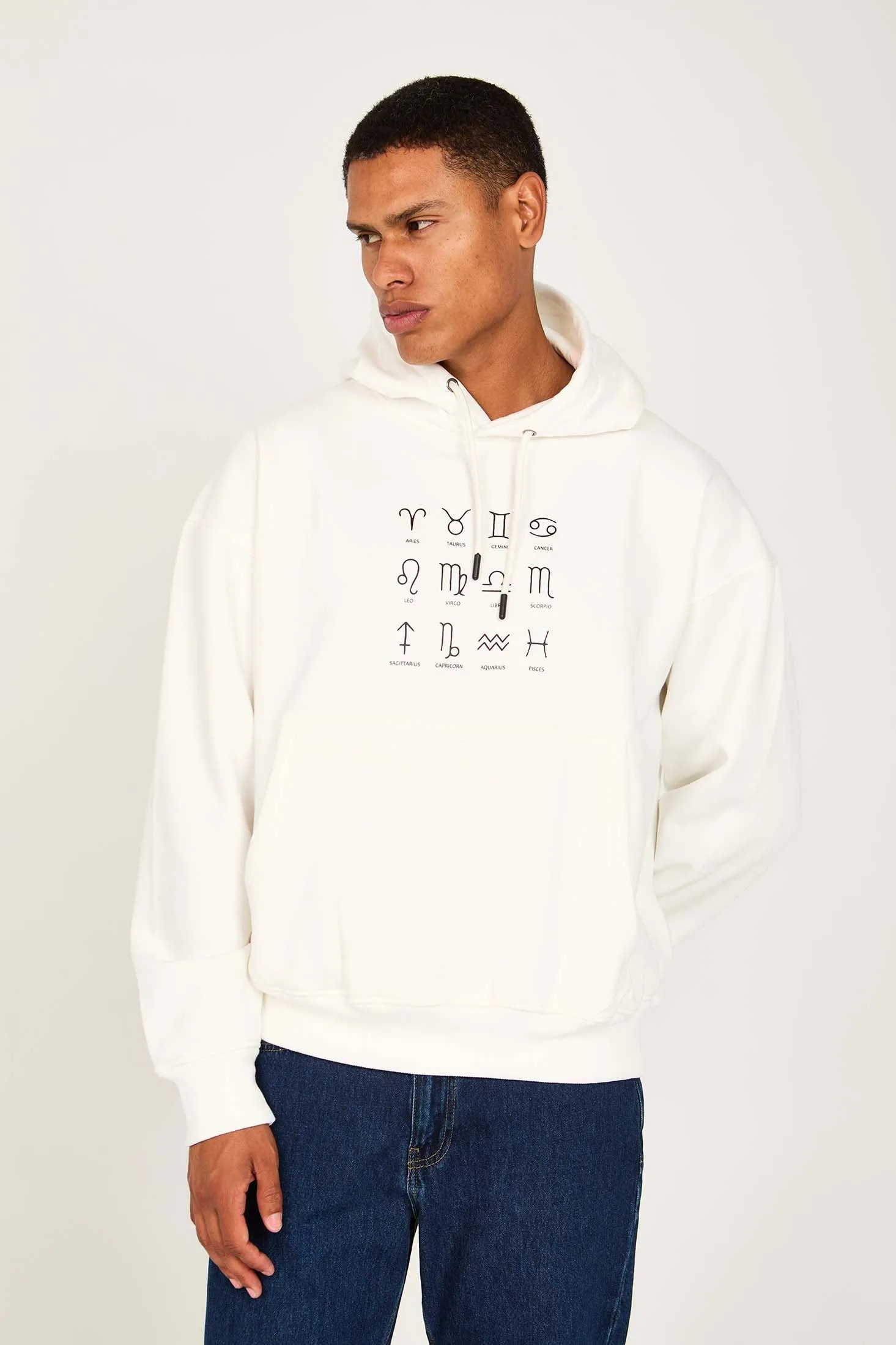 Unisex Sweat Shirt  Loose Fit Printed Hoodie off white