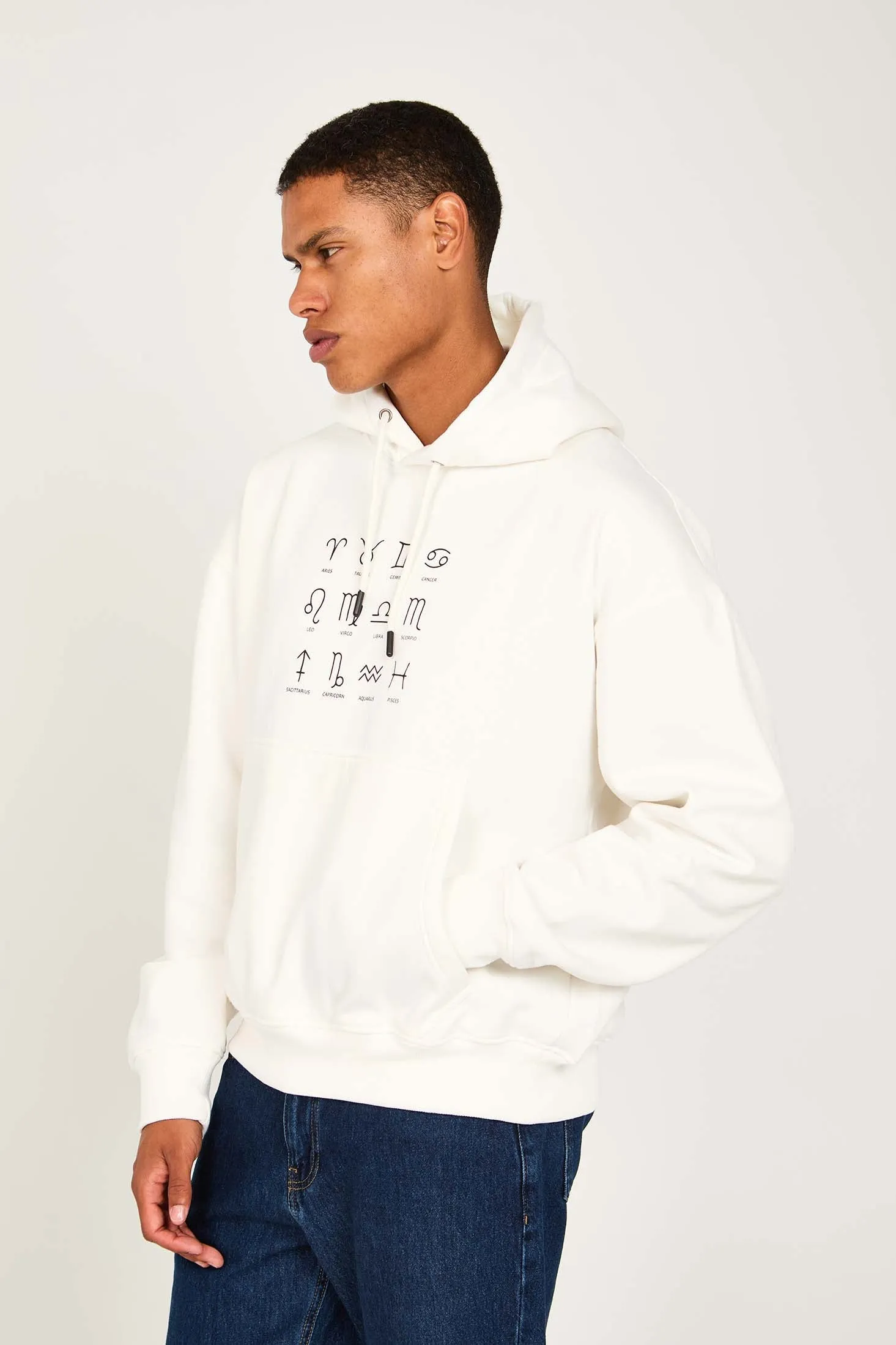 Unisex Sweat Shirt  Loose Fit Printed Hoodie off white