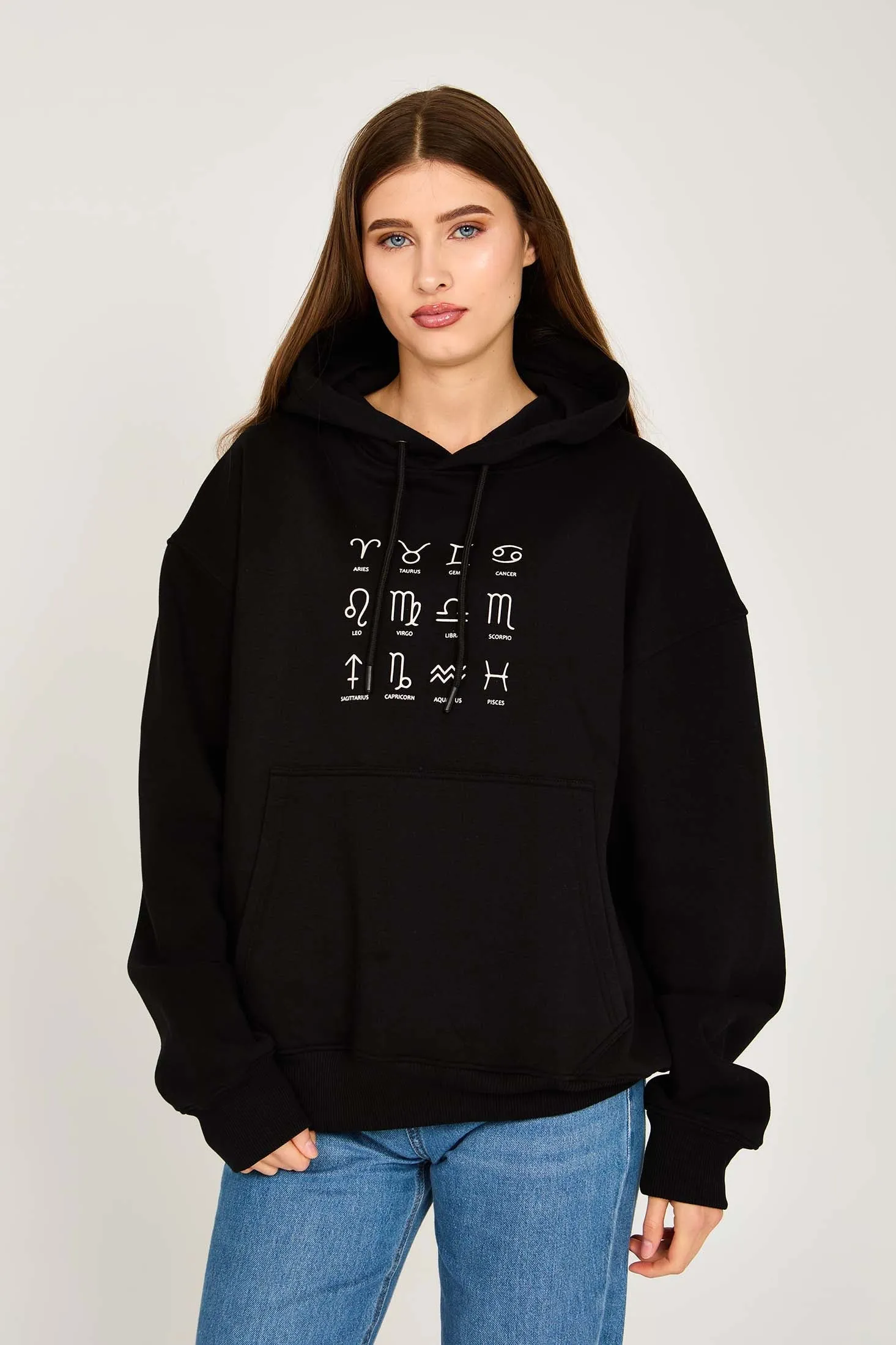 Unisex Sweat Shirt Unisex Loose Fit Printed Hoodie Black