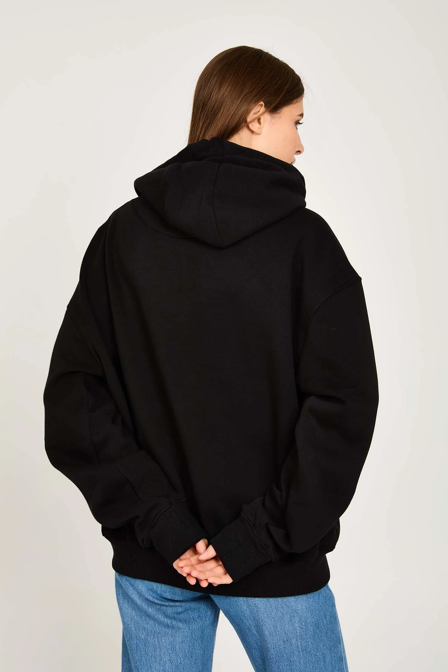 Unisex Sweat Shirt Unisex Loose Fit Printed Hoodie Black