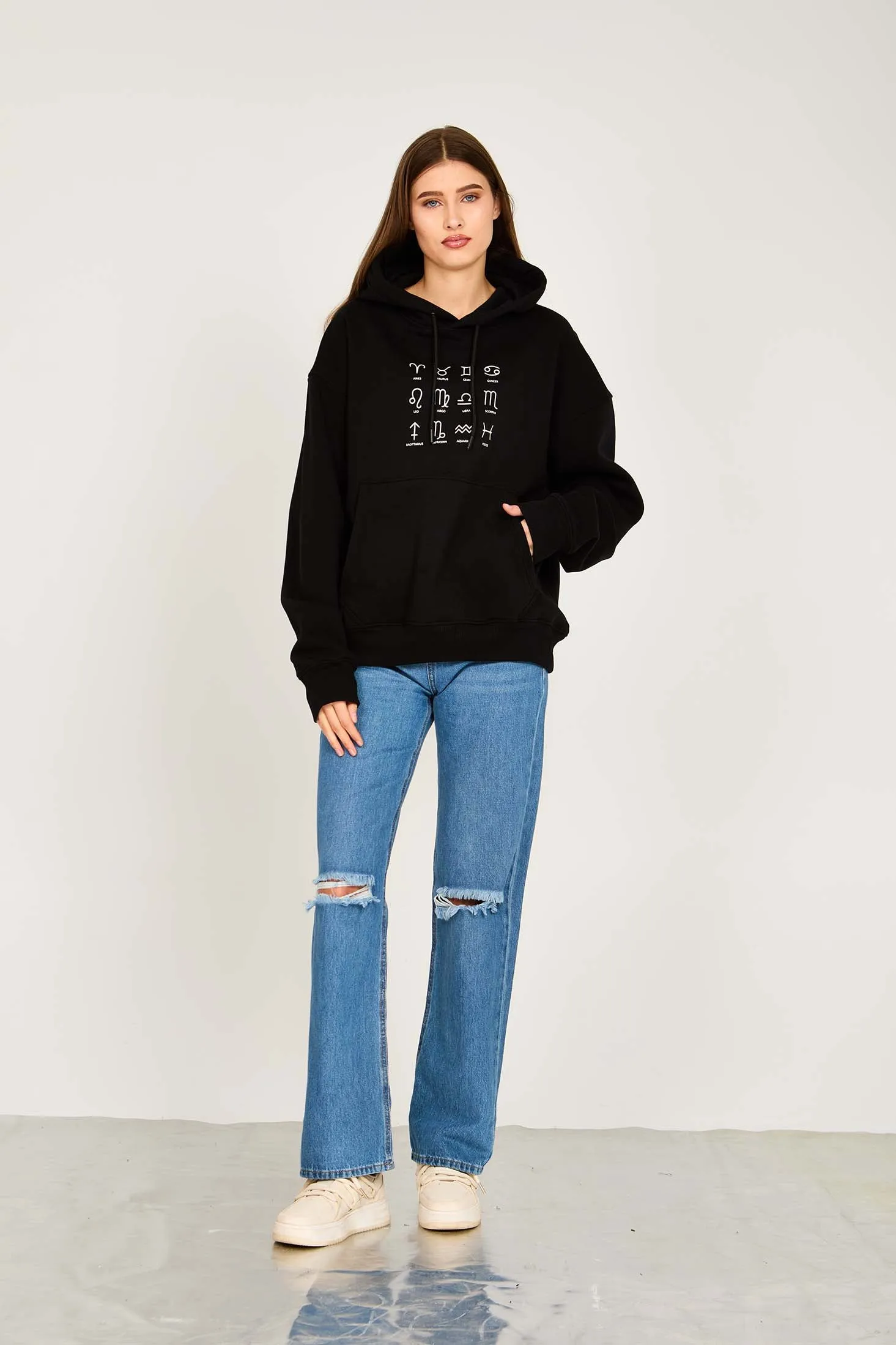 Unisex Sweat Shirt Unisex Loose Fit Printed Hoodie Black