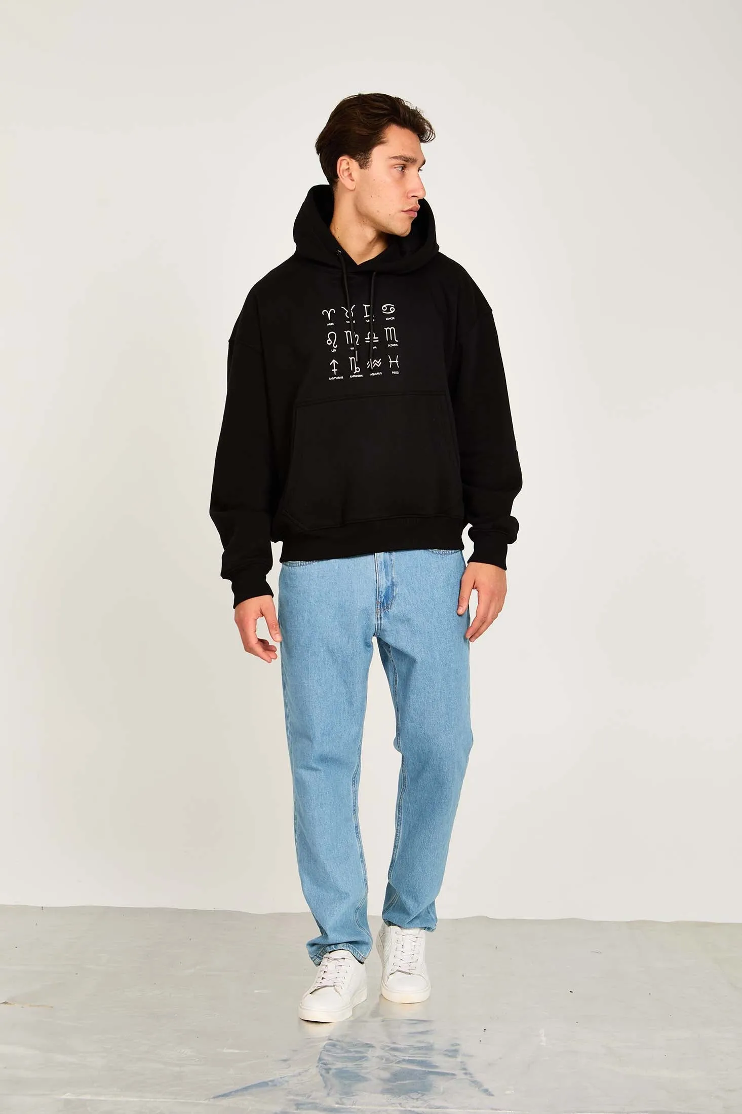Unisex Sweat Shirt Unisex Loose Fit Printed Hoodie Black