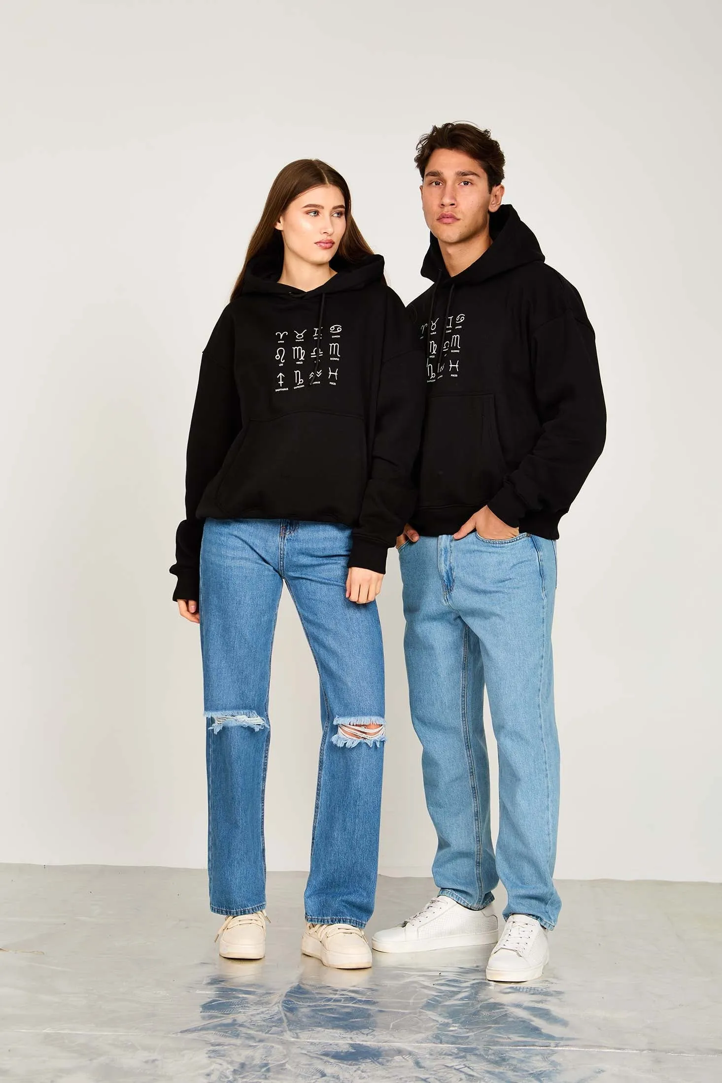 Unisex Sweat Shirt Unisex Loose Fit Printed Hoodie Black