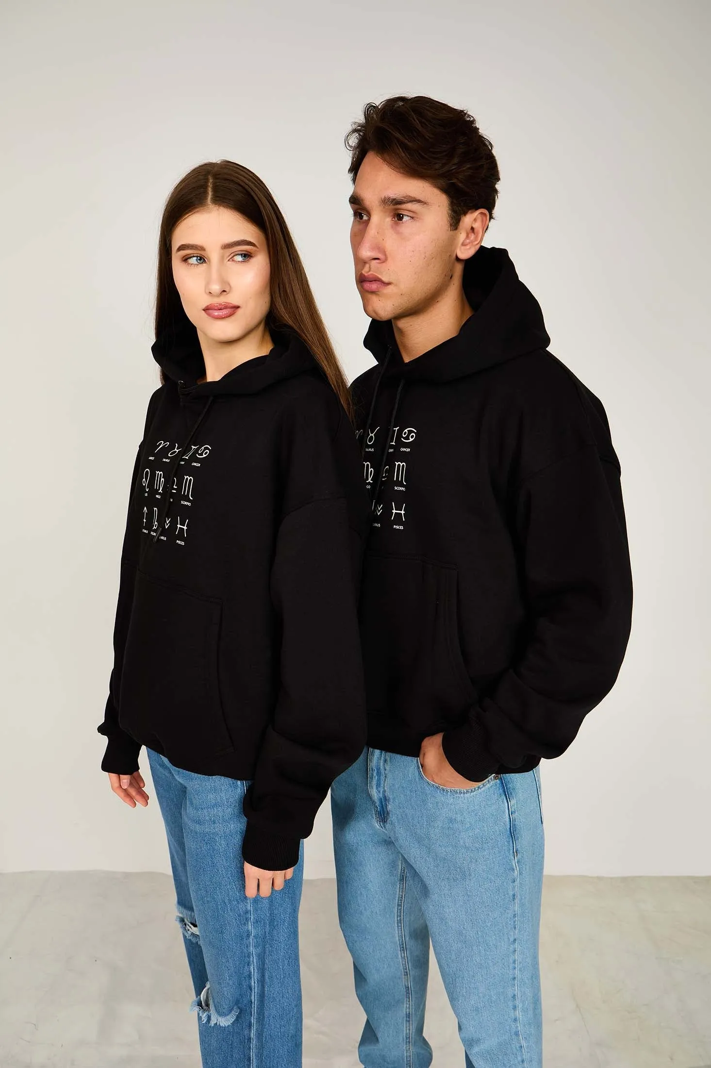 Unisex Sweat Shirt Unisex Loose Fit Printed Hoodie Black