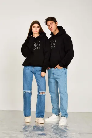 Unisex Sweat Shirt Unisex Loose Fit Printed Hoodie Black