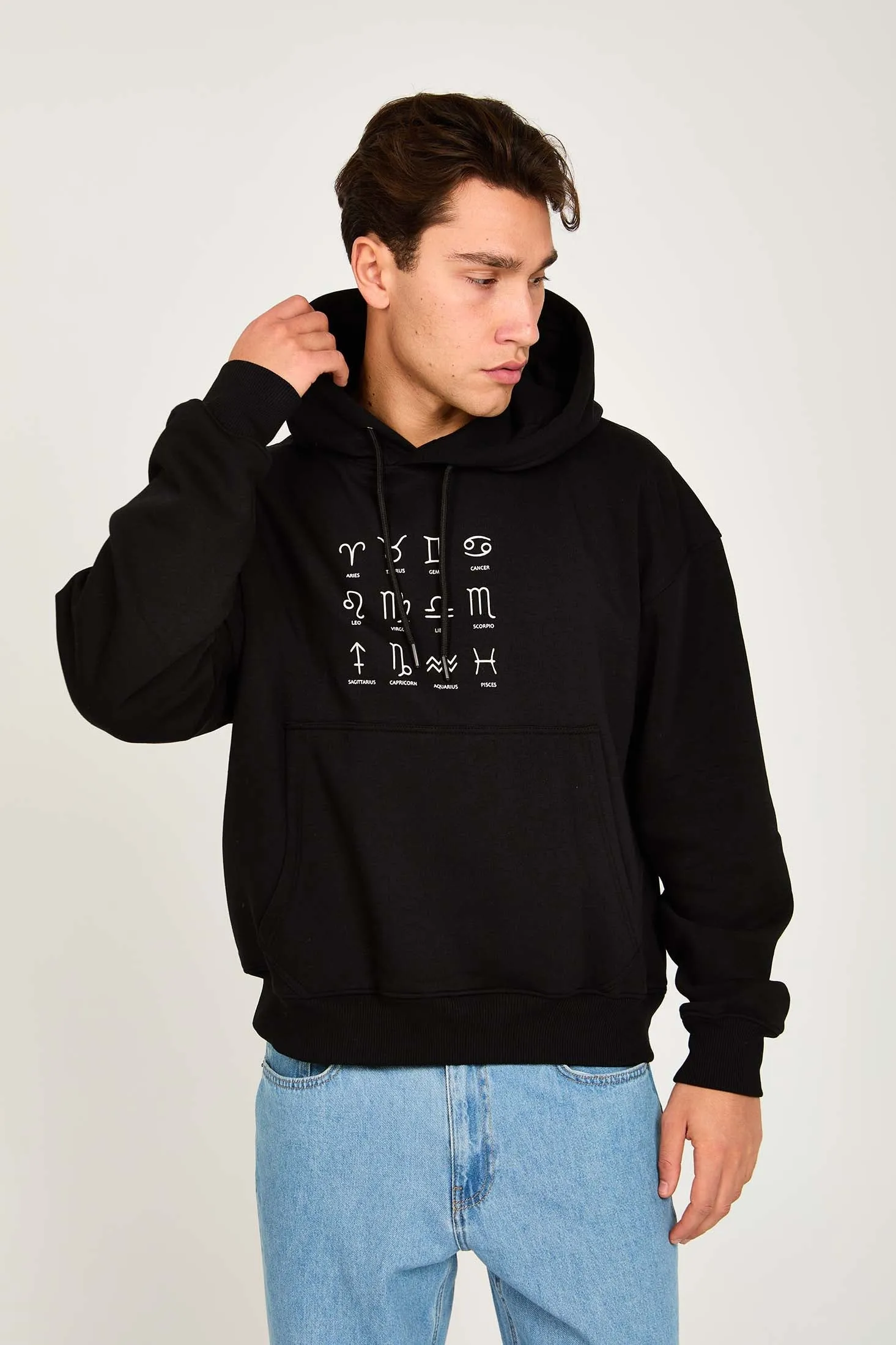 Unisex Sweat Shirt Unisex Loose Fit Printed Hoodie Black