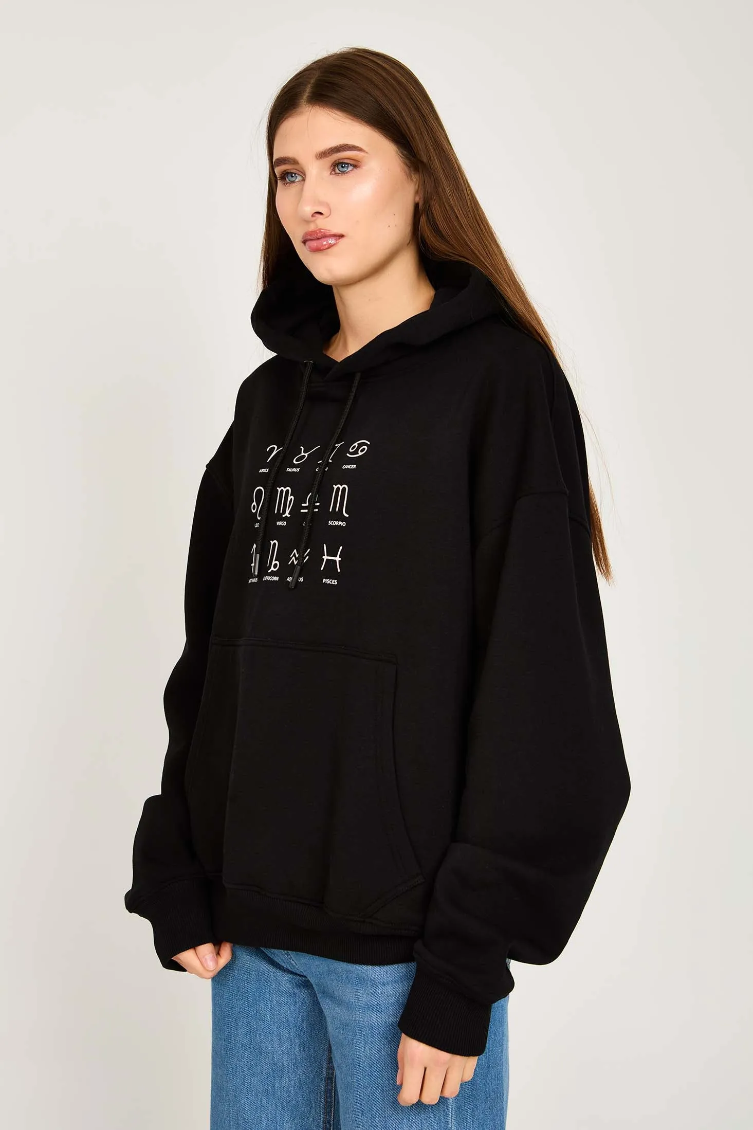 Unisex Sweat Shirt Unisex Loose Fit Printed Hoodie Black