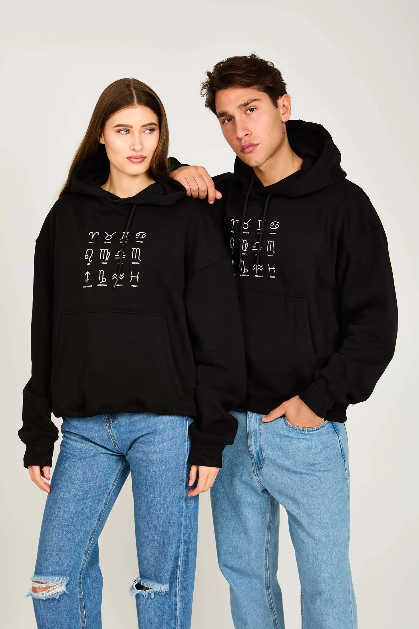 Unisex Sweat Shirt Unisex Loose Fit Printed Hoodie Black