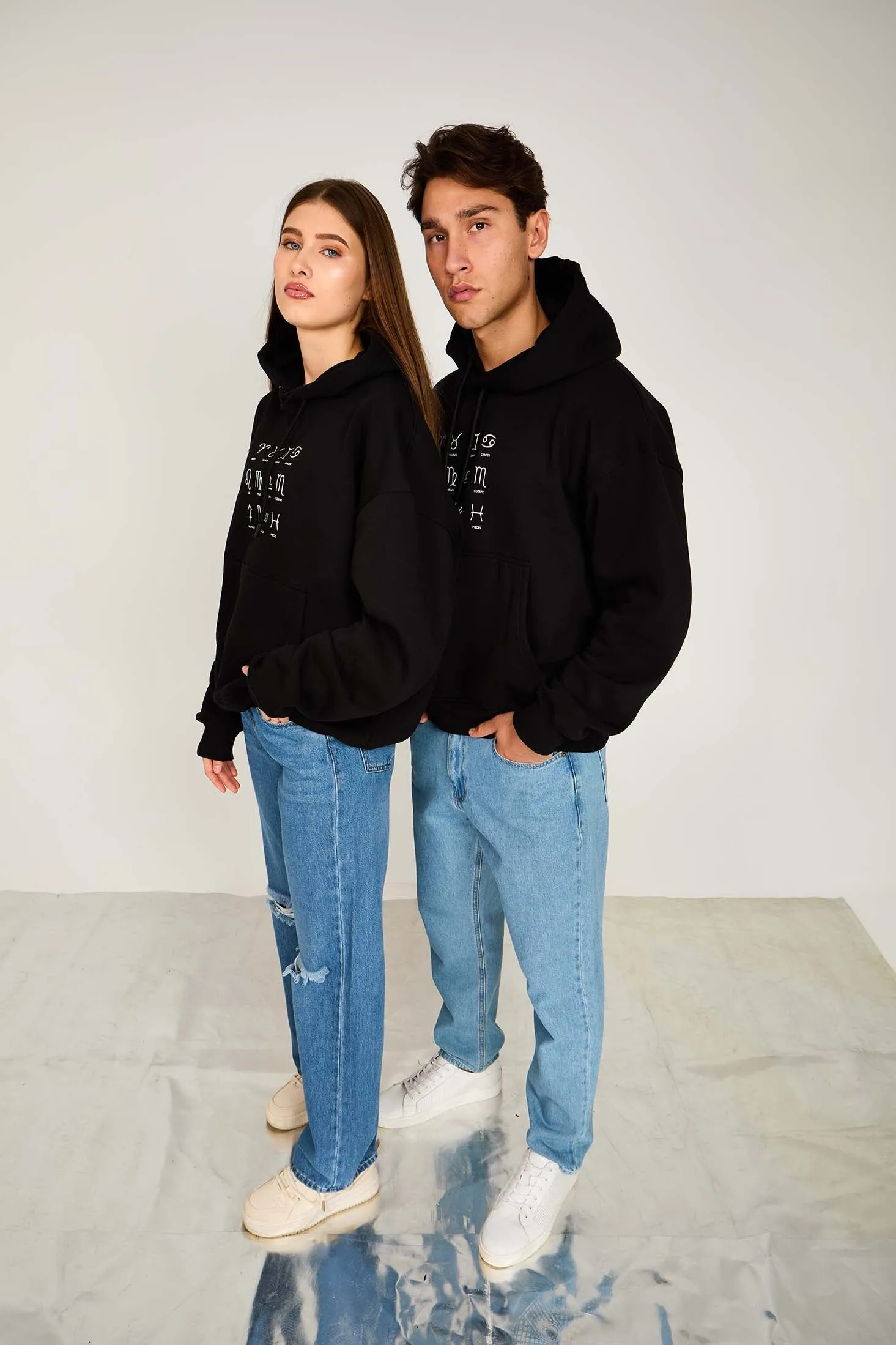 Unisex Sweat Shirt Unisex Loose Fit Printed Hoodie Black