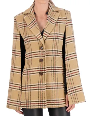 Vegan Cashmere Plaid Cape Jacket