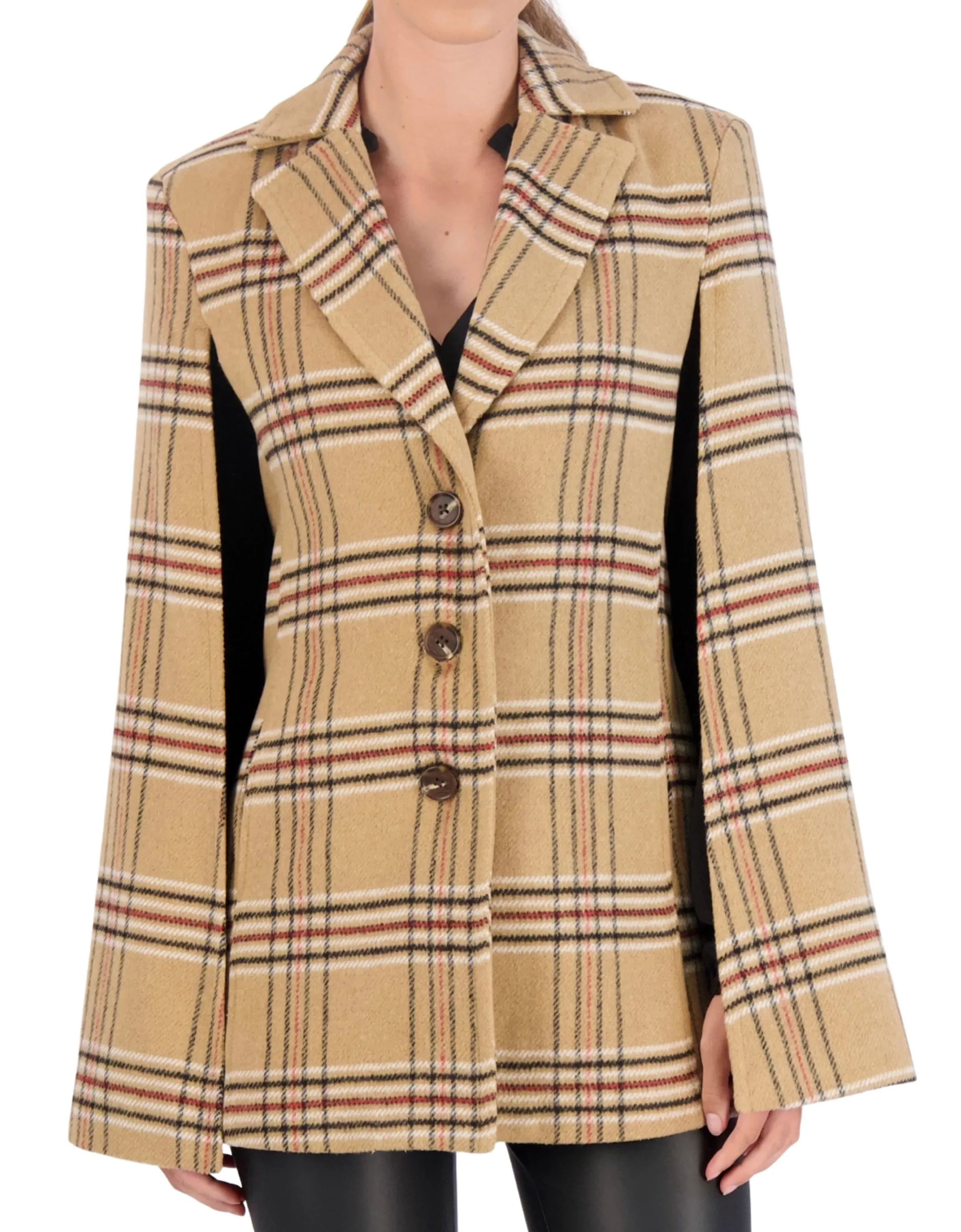 Vegan Cashmere Plaid Cape Jacket