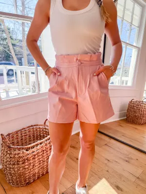 Vegan Leather Paperbag Shorts - Soft Pink