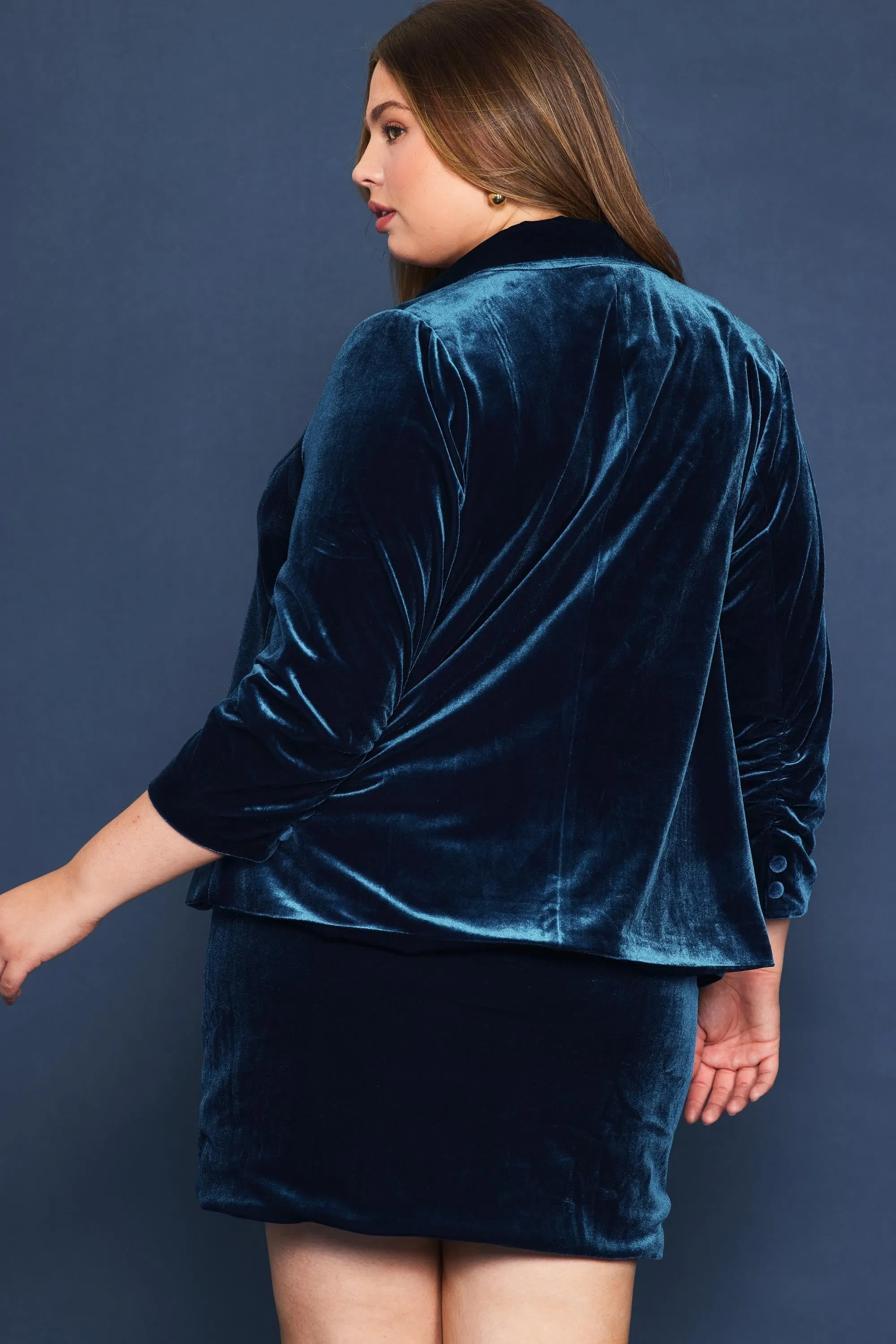 Velvet Button Detail Blazer with Bunched Sleeves