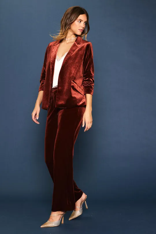 Velvet Button Detail Blazer with Bunched Sleeves