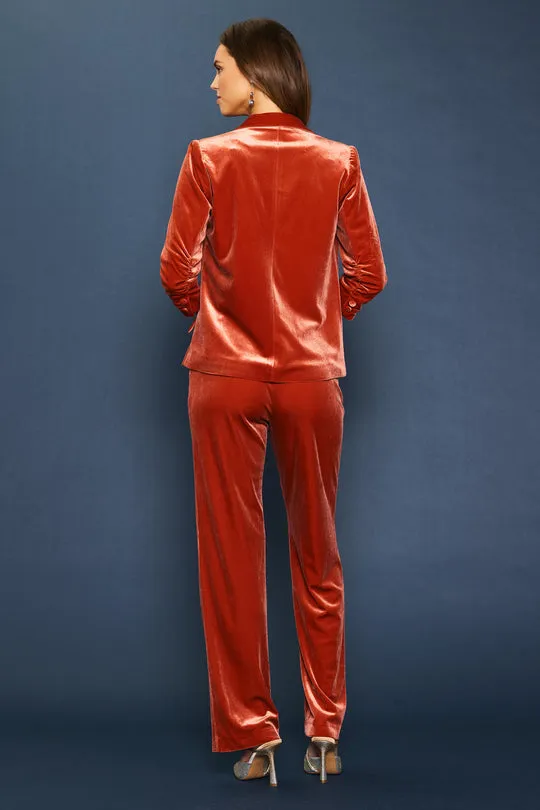 Velvet Button Detail Blazer with Bunched Sleeves