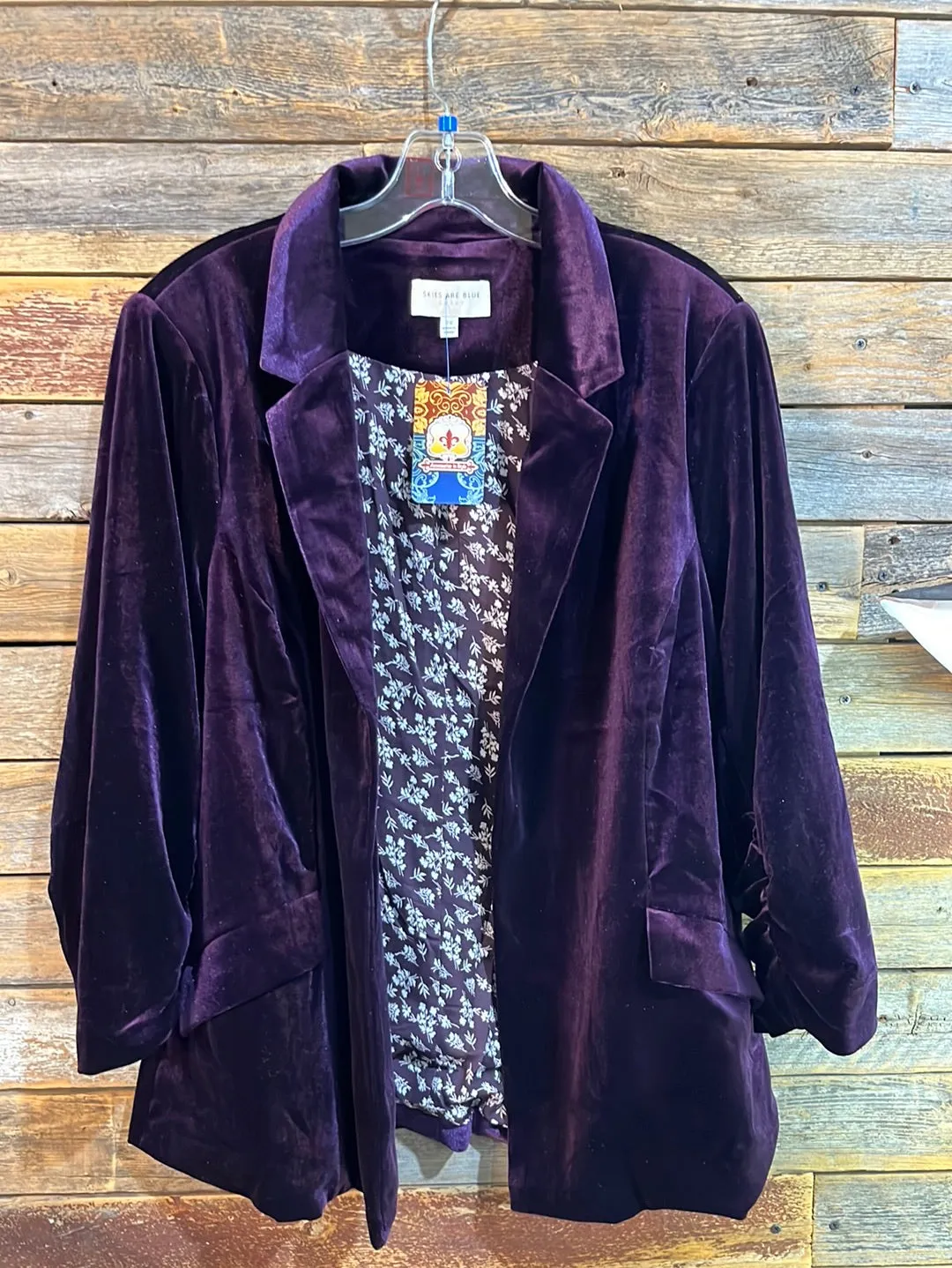 Velvet Button Detail Blazer with Bunched Sleeves