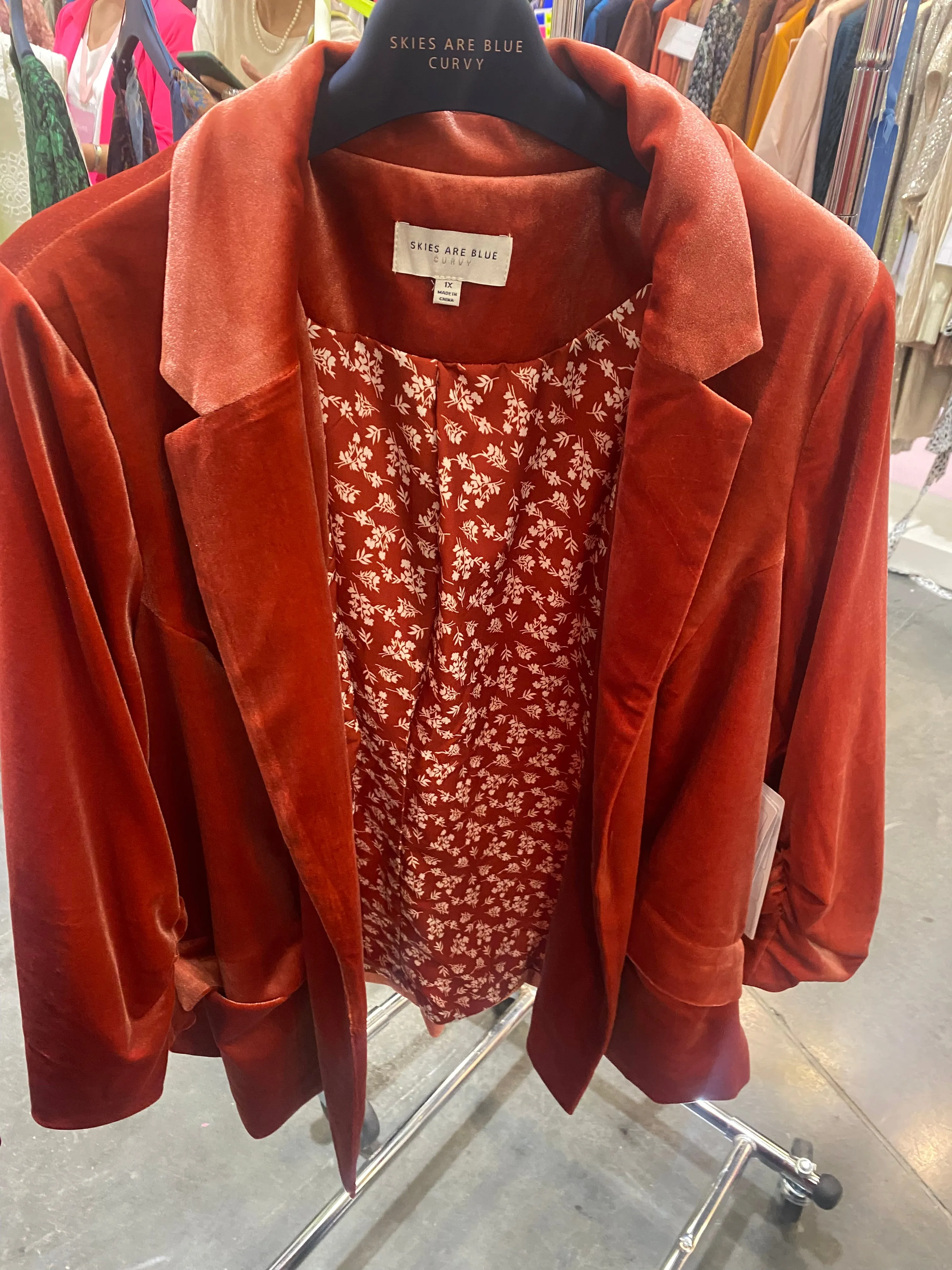 Velvet Button Detail Blazer with Bunched Sleeves