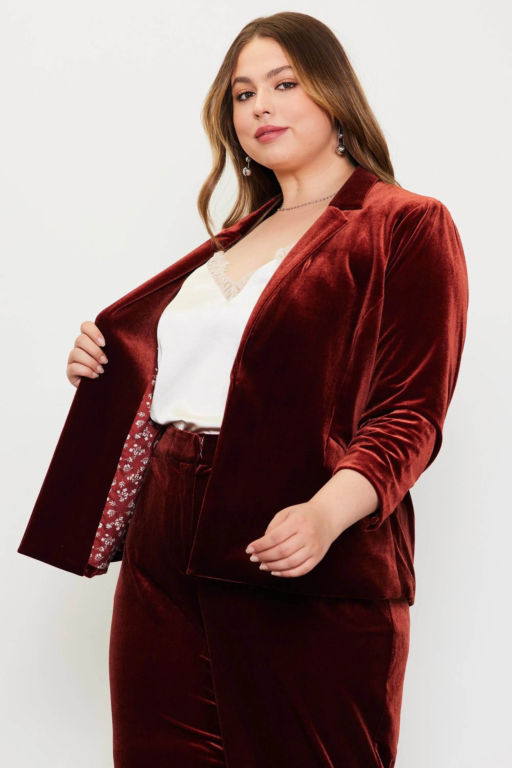 Velvet Button Detail Blazer with Bunched Sleeves