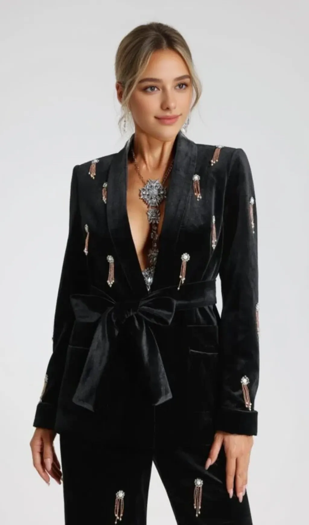 Velvet Diamond embellished blazer 2 Piece in black