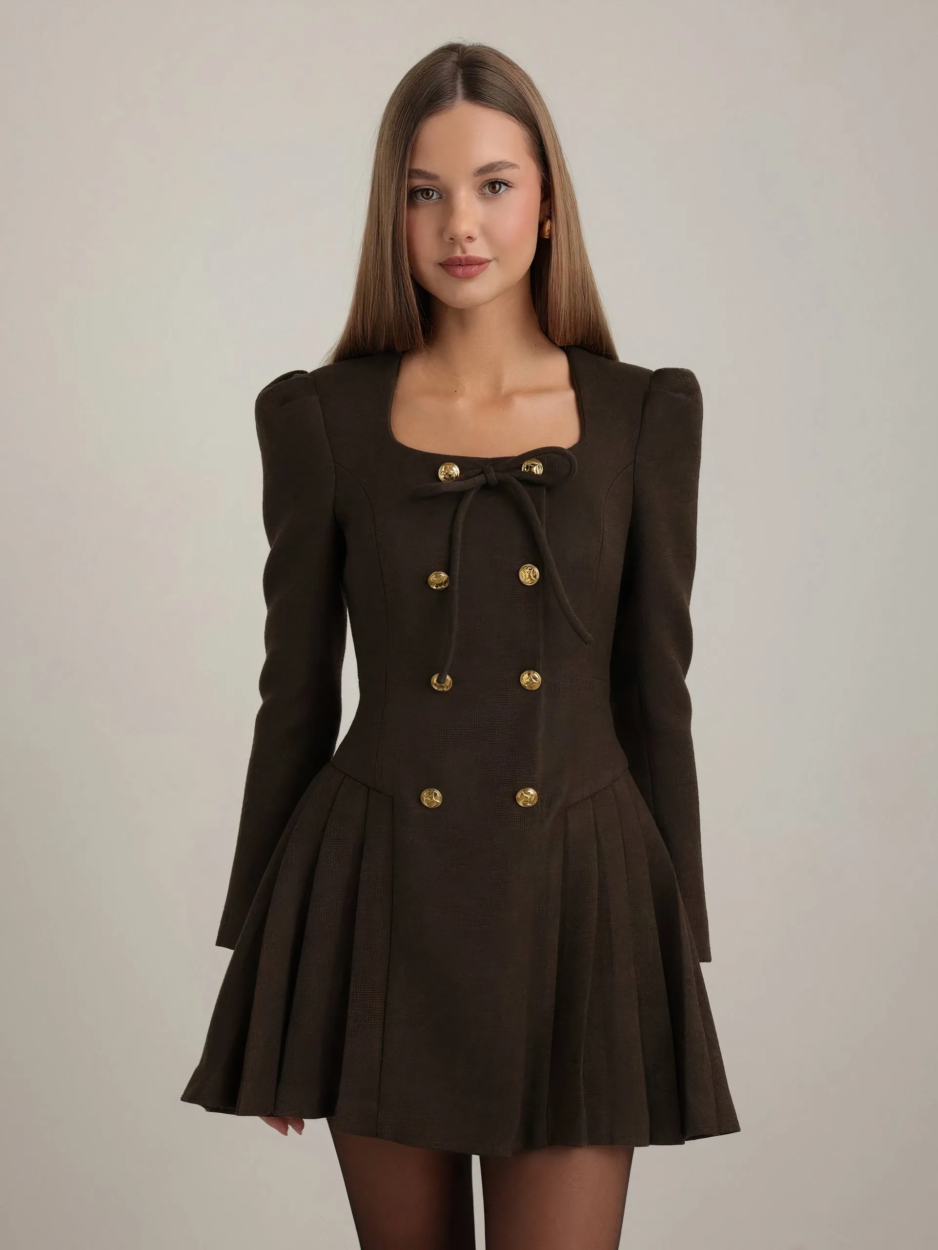 Victoria Buttoned Pleated Blazer Mini Dress