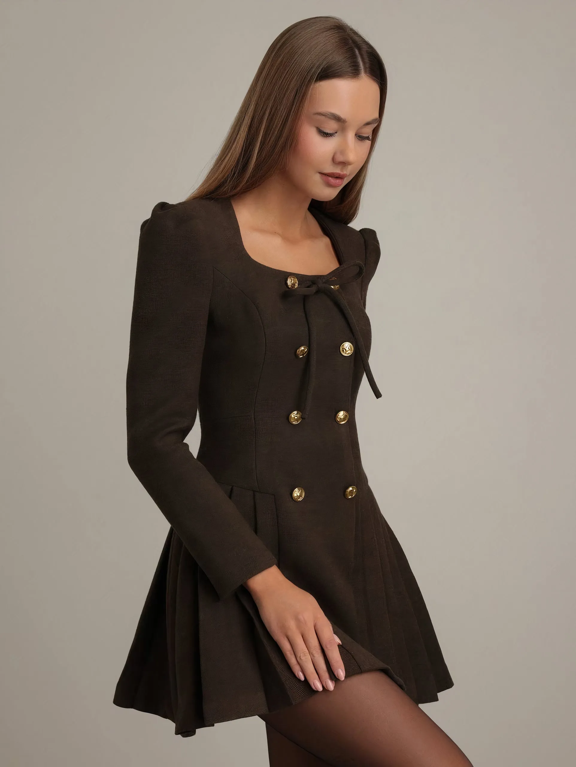 Victoria Buttoned Pleated Blazer Mini Dress