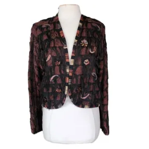 Vintage 80s Handwoven Brown Blazer Applique Fringe by Crystal