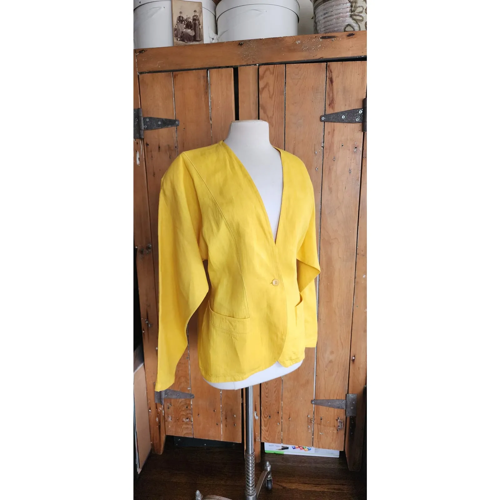 Vintage 80s Versace Blazer Yellow Linen