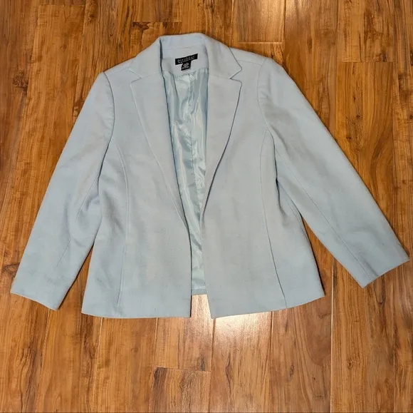 Vintage Dialogue Wool Cashmere Blend Blue Open Blazer Overcoat Women's Size 10