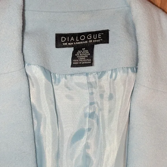 Vintage Dialogue Wool Cashmere Blend Blue Open Blazer Overcoat Women's Size 10
