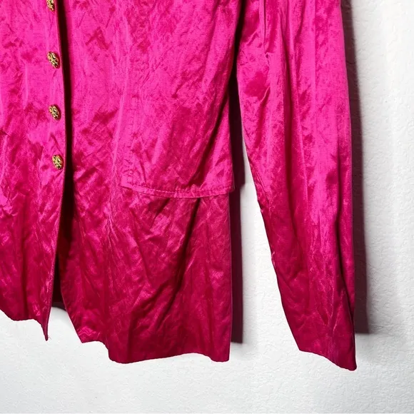 Vintage Joseph Ribkoff Satin Metallic Hot Pink Blazer Artsy Wild Funky Statement