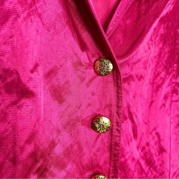 Vintage Joseph Ribkoff Satin Metallic Hot Pink Blazer Artsy Wild Funky Statement