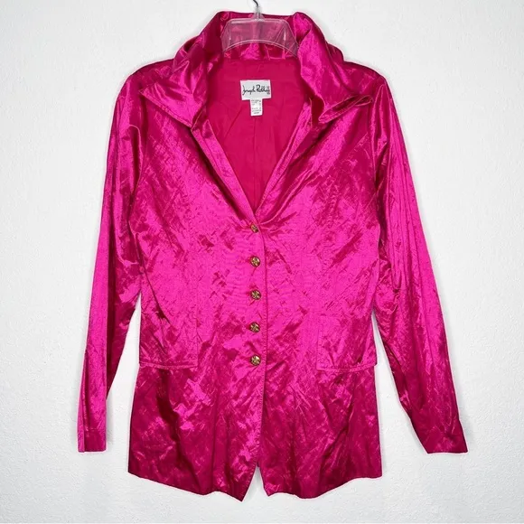 Vintage Joseph Ribkoff Satin Metallic Hot Pink Blazer Artsy Wild Funky Statement